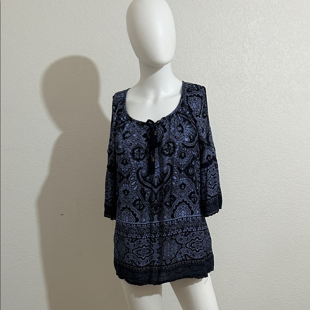 Women's Navy Paisley Peasant Top - Unbranded